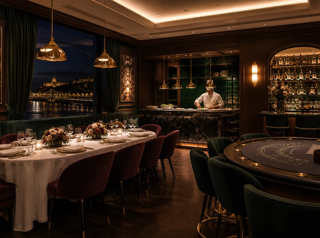 Budapesti lounge szalon bárpulttal